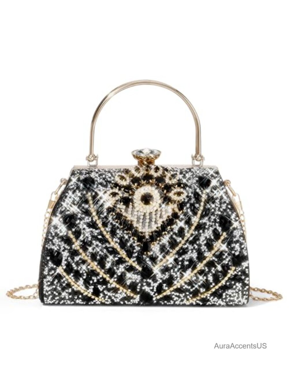 Rhinestone Floral Clutch Evening Bag Detachable Chain Wedding Prom